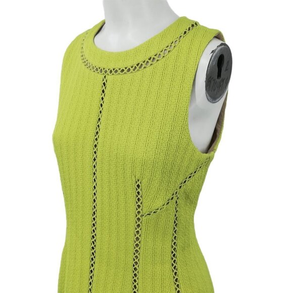 Rebecca Taylor Chartreuse Lattice Nude Illusion Dress Size 4 Green Sheath Lined - Picture 7 of 12